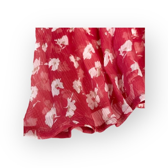 new Allsaints ꕥ Off Shoulder Ruffled Silk Floral Print Top ꕥ Red ꕥ Wear 2 Ways - Picture 7 of 16